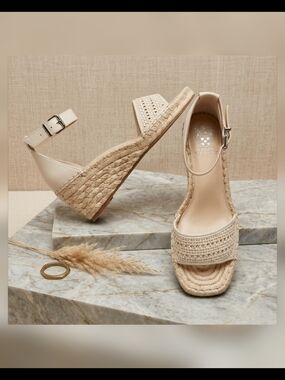 New Woven Espadrille Wedge Sandals - Cream Tan Heels 8.5 W